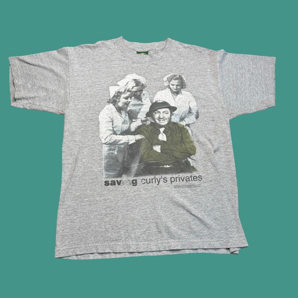 Vintage Saving Curly's Privates T Shirt Large Gray Comedy Graphic USA